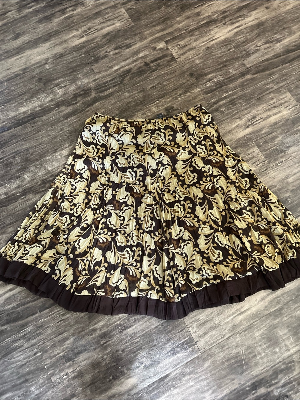 Hillard & Hanson Brown and Cream Floral Full Circle Skirt